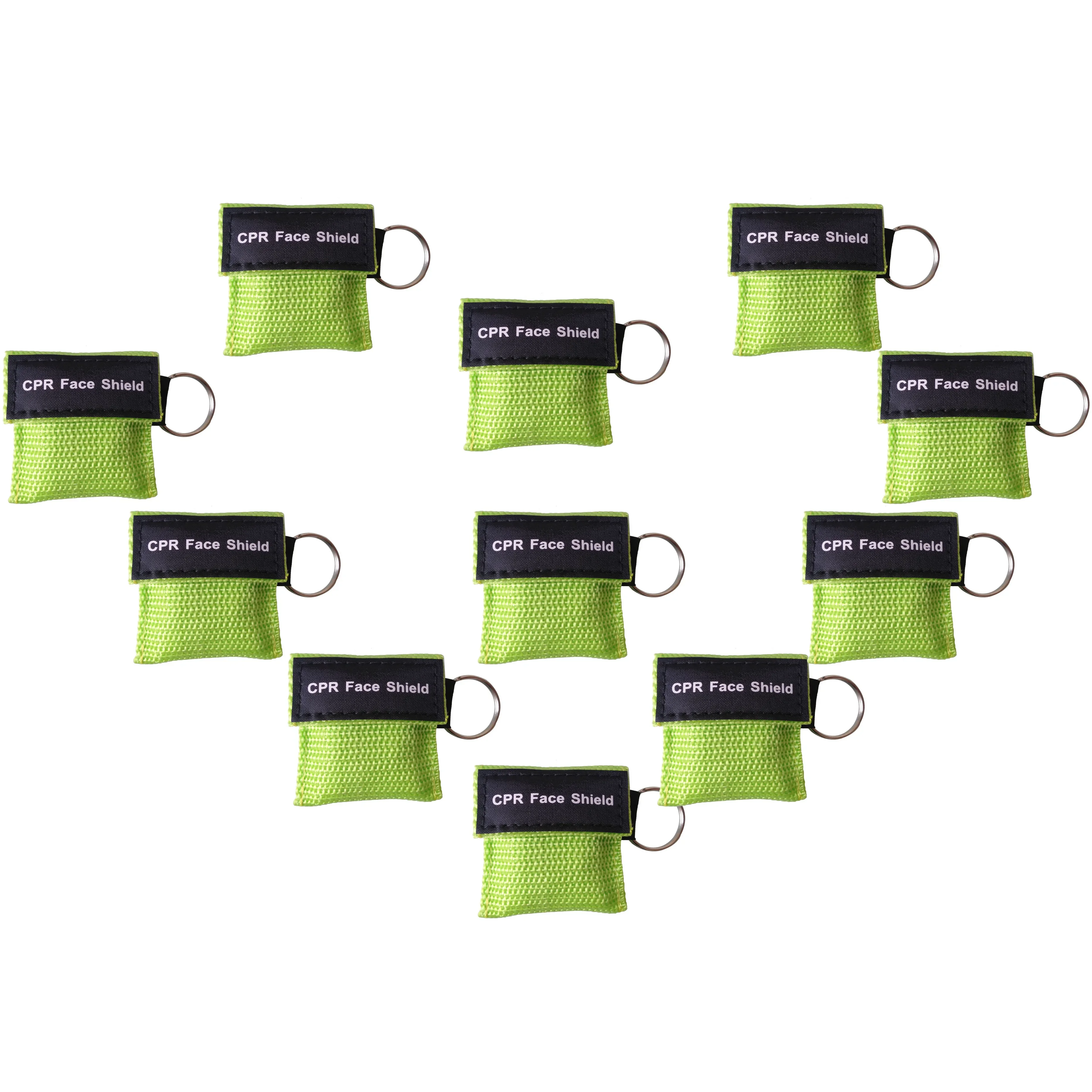 12pcs CPR Face Shield Keychain Ring with One-Way Valve CPR Shield cpr kit for First Aid or AED Training Green