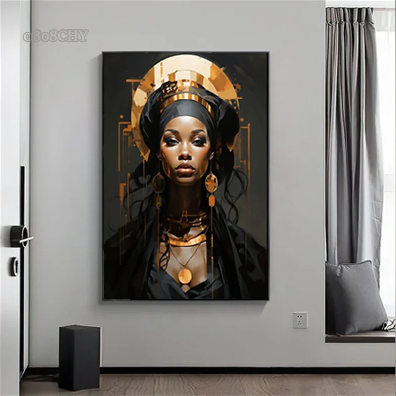 Luxury Fashion African Poster Gold and Black Woman Canvas Prints Poster Wall Art Painting Abstract Portrait Mural for Home Decor