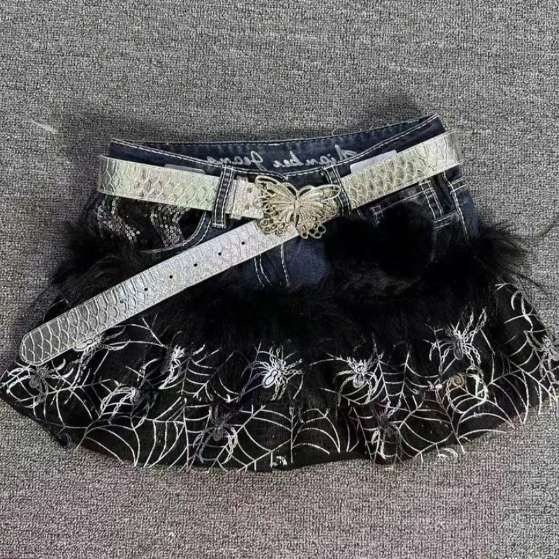 

Deeptown Y2k Gothic Mini Skirts Women Vintage Punk Denim Patchwork Short Skirts Harajuku Sexy Spicy Girl Grunge Retro Skirt