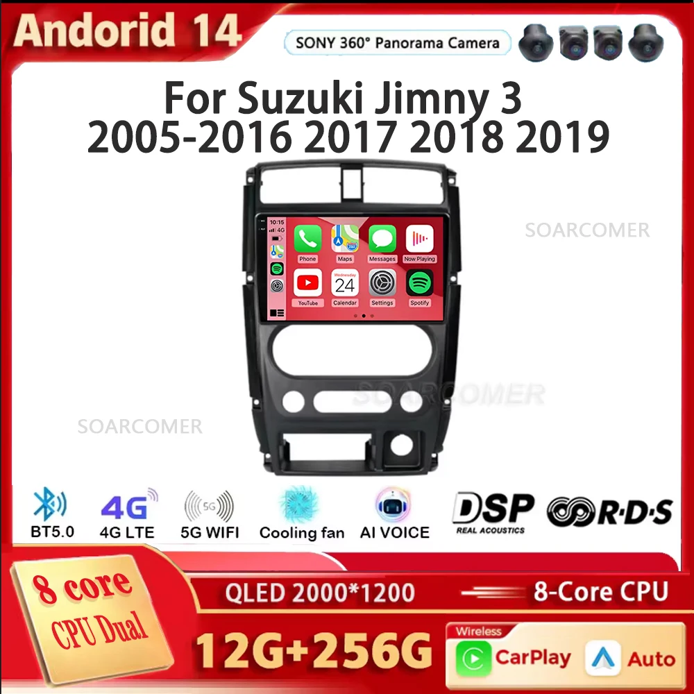 Android 14 Carplay Auto Car Radio For Suzuki Jimny 3 2005-2016 2017 2018 2019 Multimedia Player GPS Stereo DSP WiFi+4G Head Unit