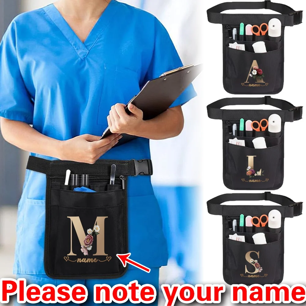

Customized Gold Letter Series Multi Functional Tool Waist Bag Nurse Medical Supplies Storage Nurse Bag