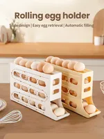 Home Automatic Scrolling Egg Rack Holder Storage Box Egg Basket Container Organizer Rolldown Refrigerator Egg Dispenser For Kitc
