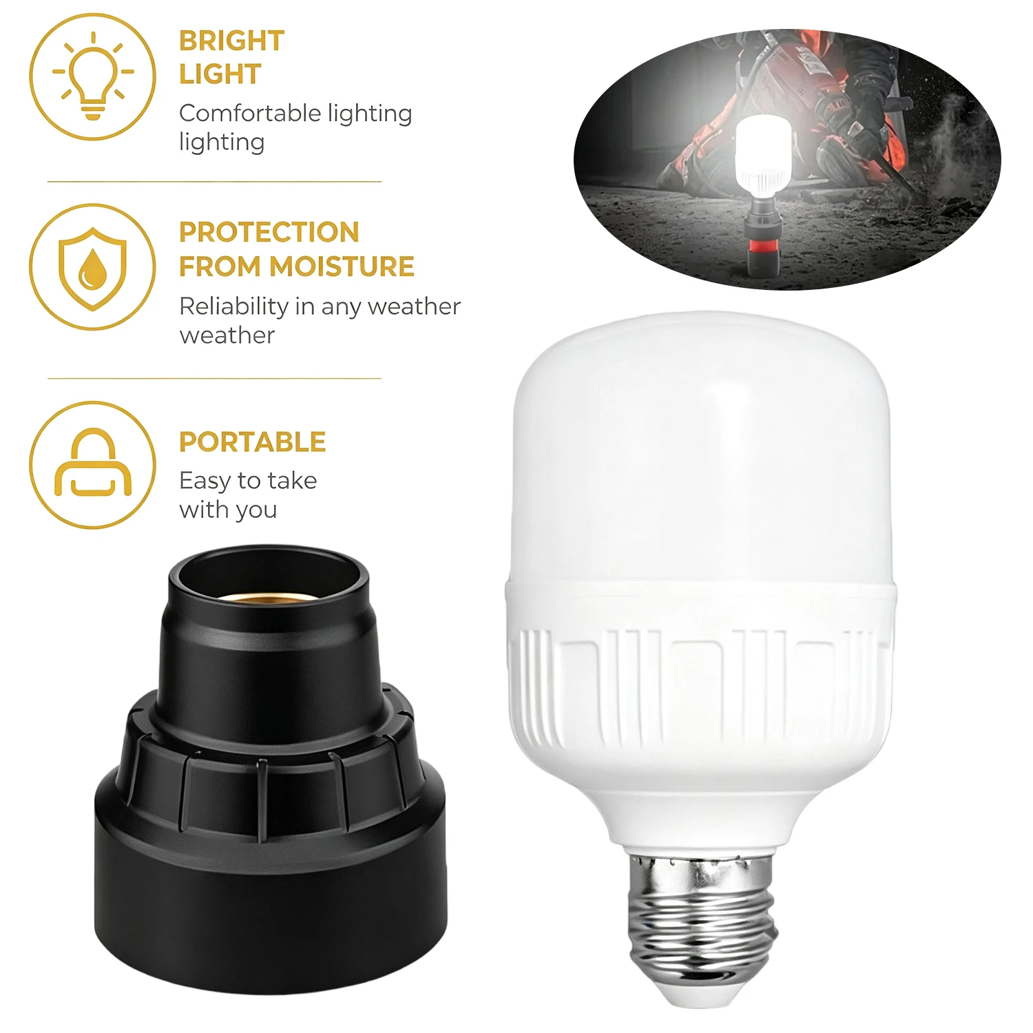 LED Bulb For Milwaukee 12 V Li-ion Battery 12 W Work Light 1300 LM Adapter Emergency Camping Portable Flashlight