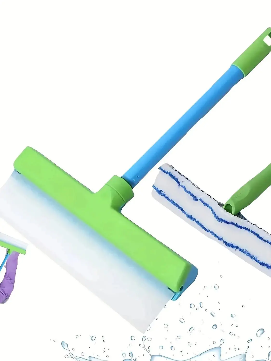 3-in-1 Reinigingsset T-vormige steel 30cm korte steel siliconen glasreiniger auto huishouden badkamer glas spiegel raam deur trekker - afbeelding 2