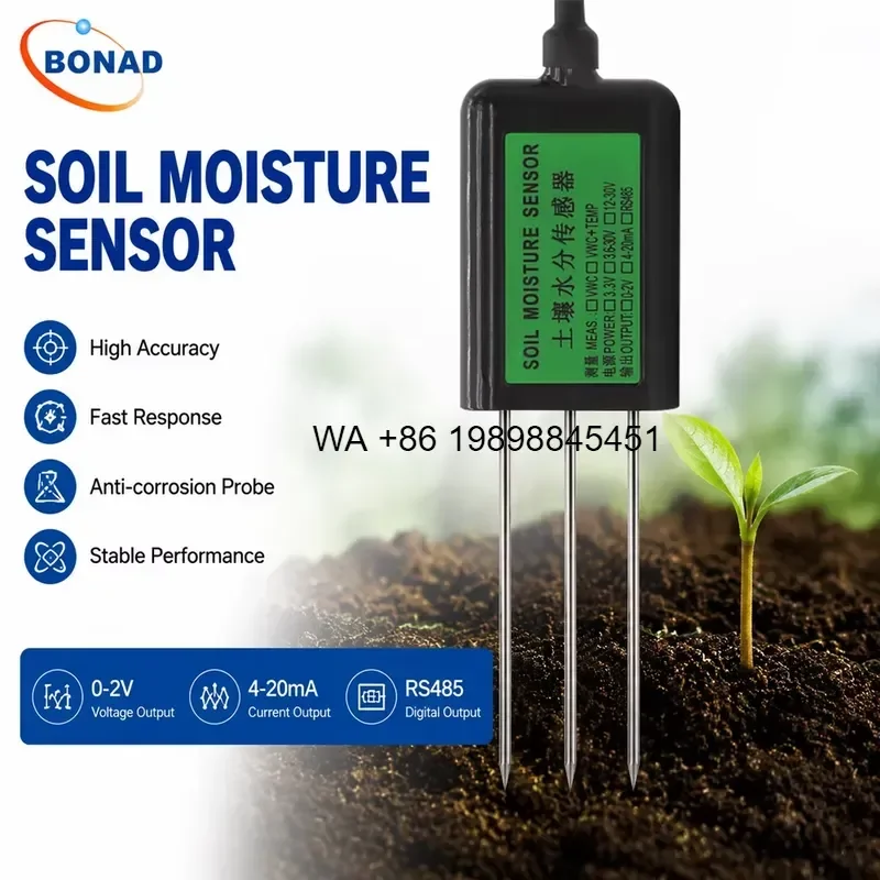 Wmwmnu for 0-100% Soil Temperature Moisture EC Sensor IP68 RS485 Stainless Steel 70mm Probe for Agriculture and Greenhouse