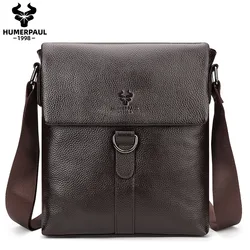 HUMERPAUL 2023 New Fashion Men Bags Genuine Leather Shoulder Bag for Ipad Casual Messenger Crossbody Bag High Quality Work Bolsa