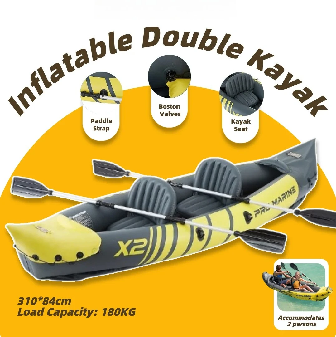 Inflatable Double Kayaker Dinghy Rafting Assault Boat Rafting Kayaker for Outdoor Fishing with Detachable Seat Oar Accessories