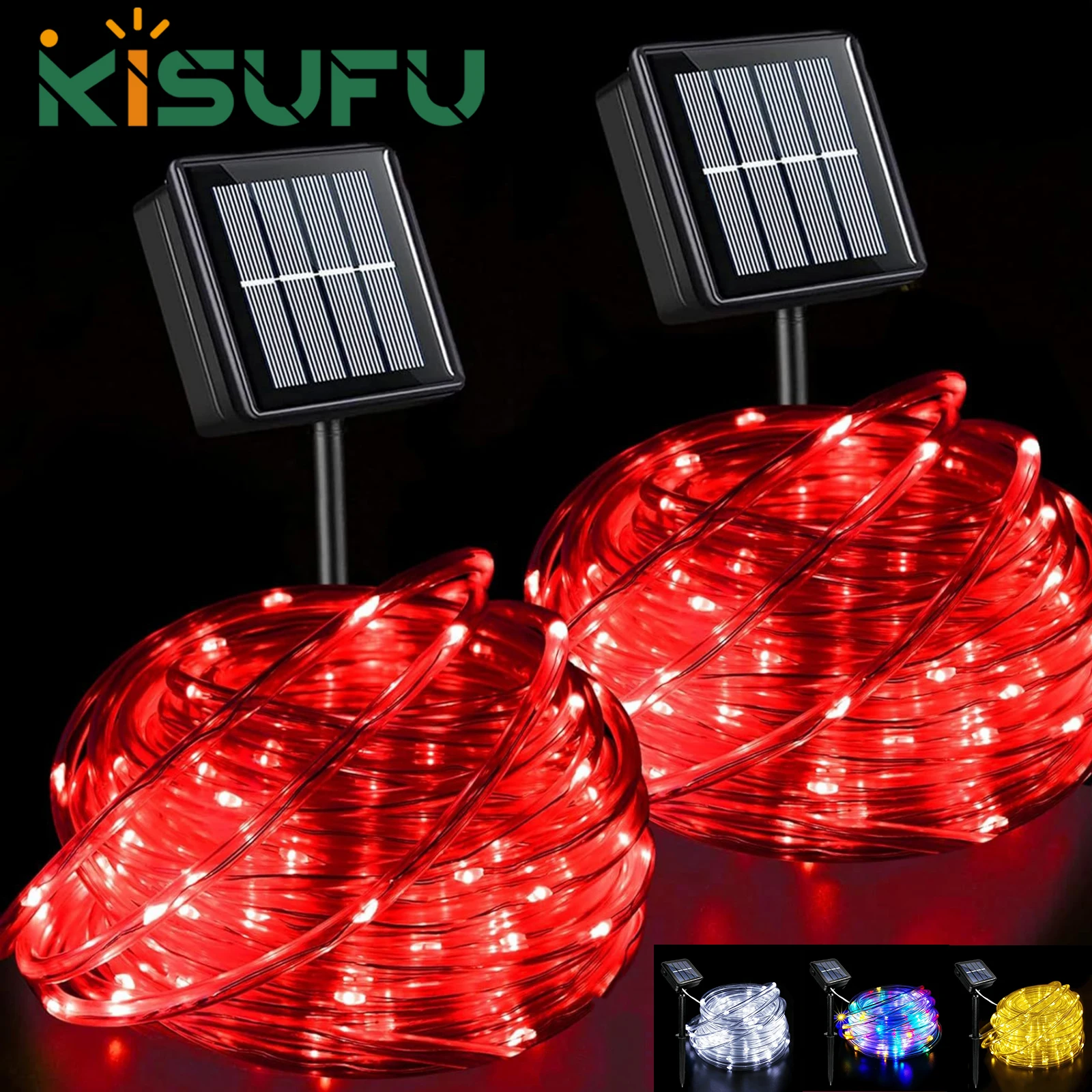 

Солнечный светодиодный веревочный светильник, водонепроницаемый, 32 м, 22 м, 12 м, светодиодный сказочный гирляндный светильник с 8 режимами, декор для рождественской свадьбы, Хэллоуина, двора, дерева