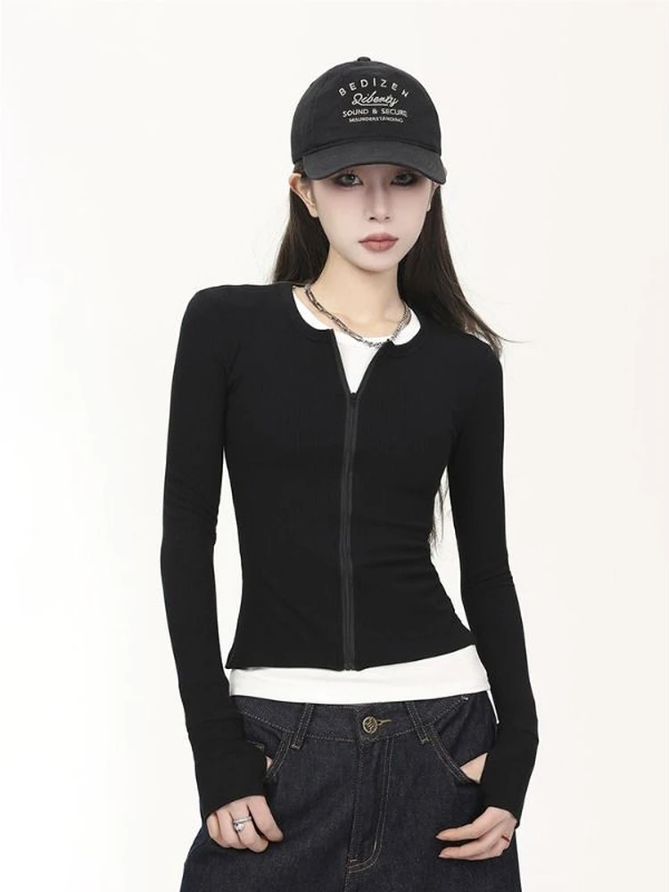 Black Short Slim Fit Jacket Women's Spring 2026 New Hot Girl Design Sense Weight Loss Open Cardigan Top Korean Style Cotton L...