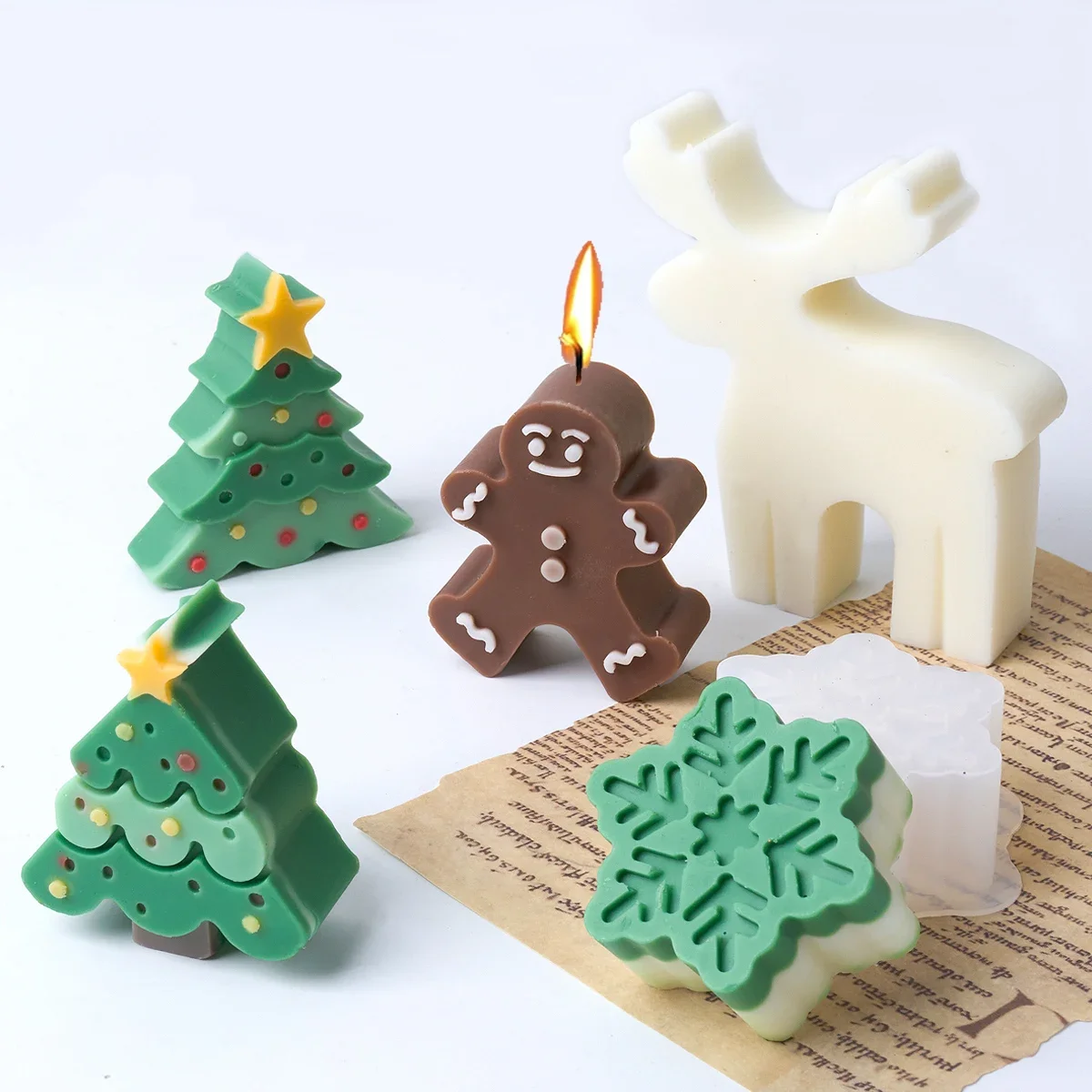 

Tree Snowflake Silicone Candle Xmas Ornaments Making Soap Plaster Resin Casting Molds Home Decor Gifts