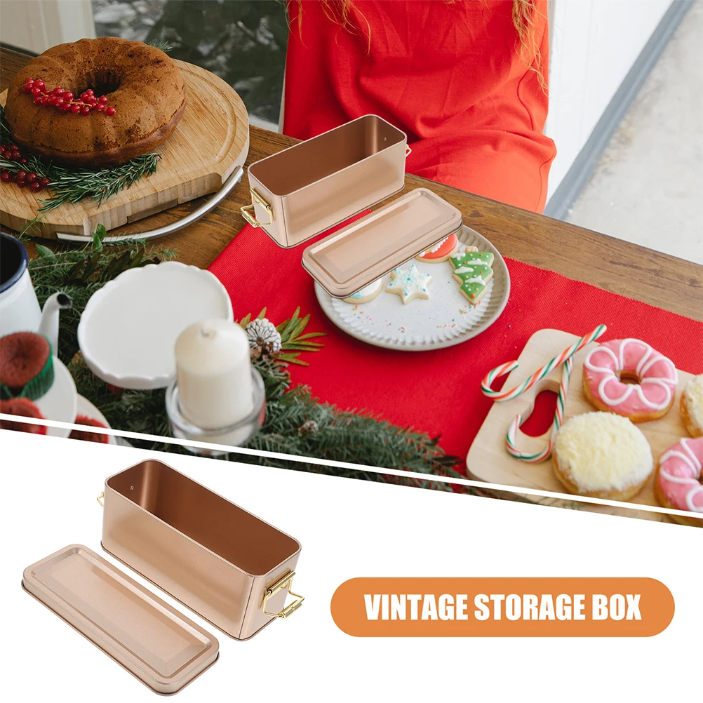 

2 Pcs Golden Small Tinplate Boxes Cookie Jars Tea Containers Lid Storage Loose Leaf Spice ganizer Metal C Household