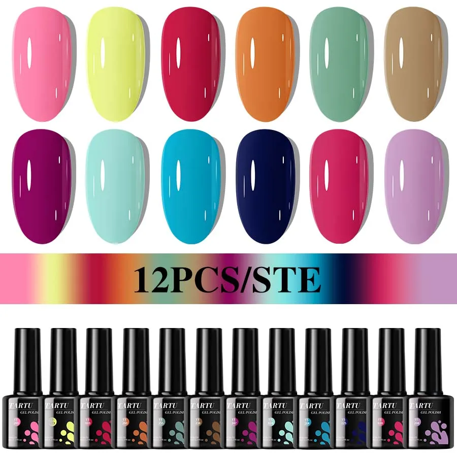 Il set di smalti gel gel gelatinosi glitter da 12 colori include colori semipermanenti kaki, viola, bianco, rosso, blu, verde e rosa