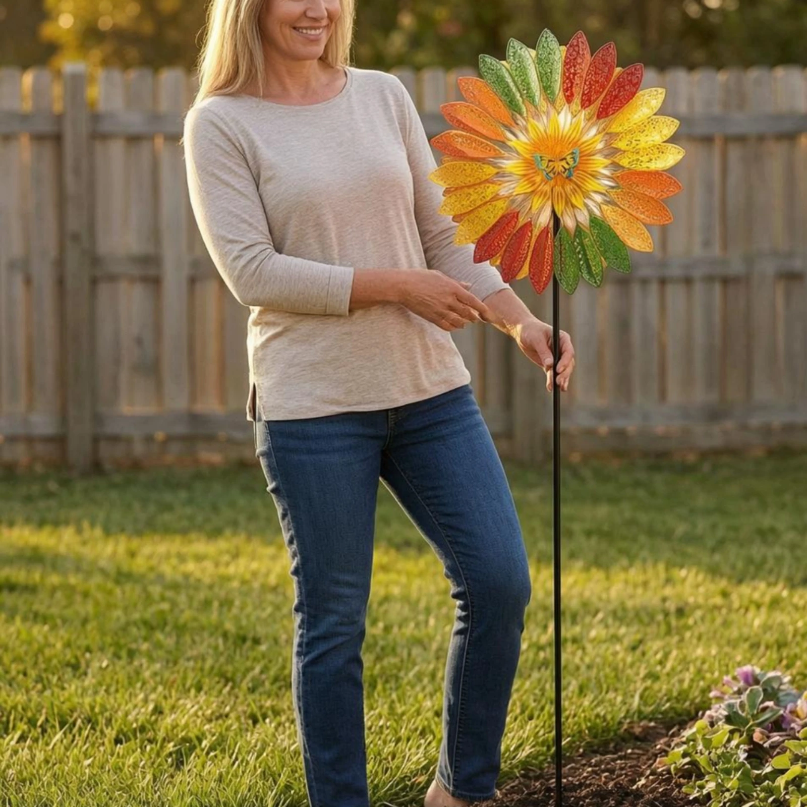 

Metal Flower Wind Rotator Colorful Flower Wind Rotator Multicolor Wind Rotator Weather-Resistant Garden Wind Rotator Rotating