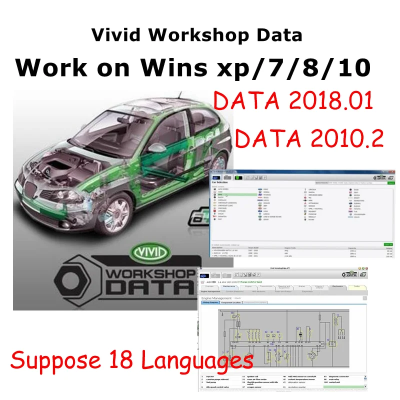 2018 or 2010 Automotive Vivid Workshop DATA 2018.01  V10.2 Car Electrical Diagram Repair Work on Wins XP Virtual Machine