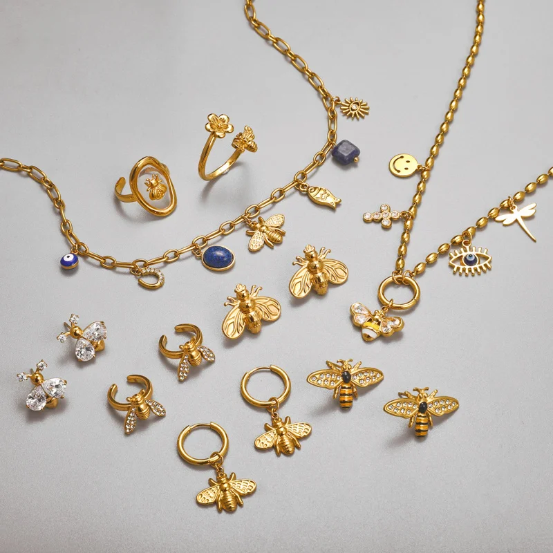 النمط الأوروبي والأمريكي الفولاذ المقاوم للصدأ النحل الأقراط الطوق المتخصصة الراقية قلادة حلقة التيتانيوم الصلب سوار غير يتلاشى #2