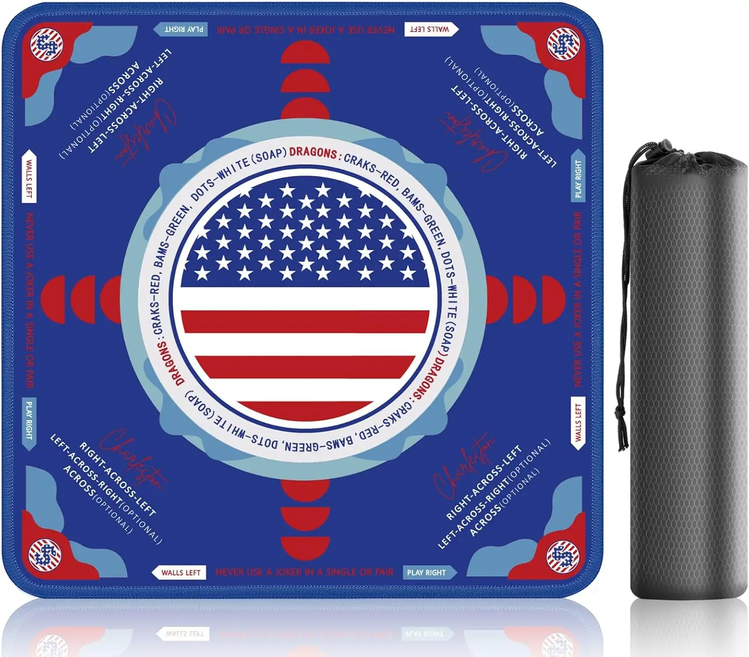 Premium 31.5 Inch Non Slip American Mahjong Mat Noise Reduction With Drawstring Bag For American Mahjong Poker Dominoes