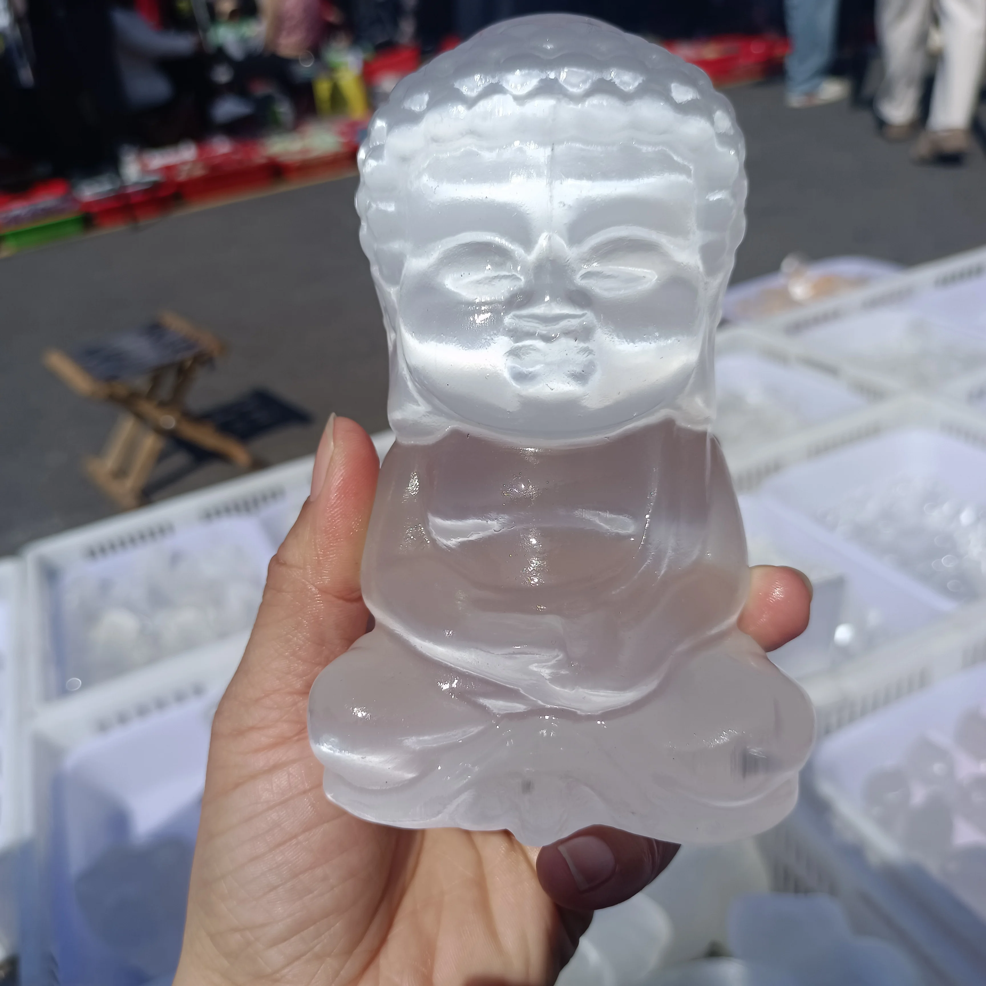 

Natural Moroccan Transparent Plaster Buddha Statue,Quartz Crystal Hand-Carved Buddha Statue,Mineral Specimen Reiki Healing Stone