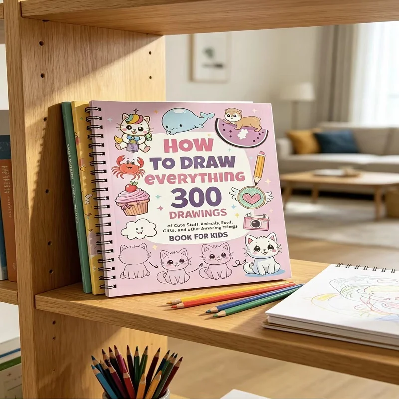 

2026 New Trend Kids How To Draw Everything Book 300 Cute Step‑by‑Step Drawings Sketching Coloring Book Animals Gifts Art Book