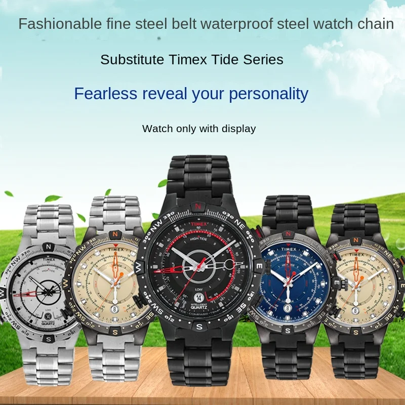 

Ремешок для часов TIMEX T45601 T2N720 T2N721 T2N739 TW2R55500 TW2T76500, серебристо-черный мужской браслет, ремешок для часов из нержавеющей стали 24x16 мм
