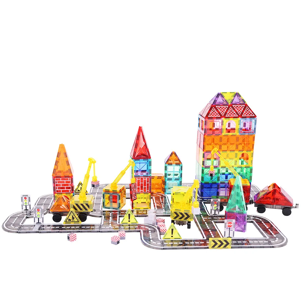 Magnetic building blocks Strong magnet road magnetic piece Urban traffic building crane color window magnetic piece