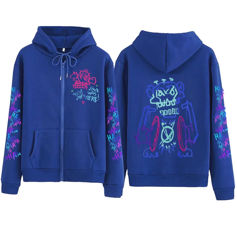 Hot Anime Arcane-Jinx Zipper Hoodie Harajuku Pullover Tops Mann Frau Sweatshirt Streetwear