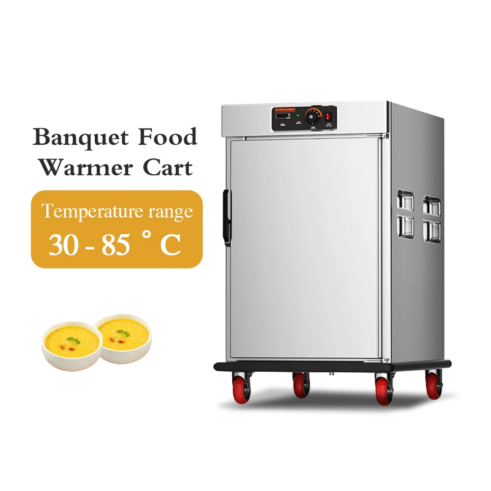 Stainless Steel Commercial Mobile Food Warmer Cart Convection Heating Digital Temperature Control Insulation Holding Cabinet