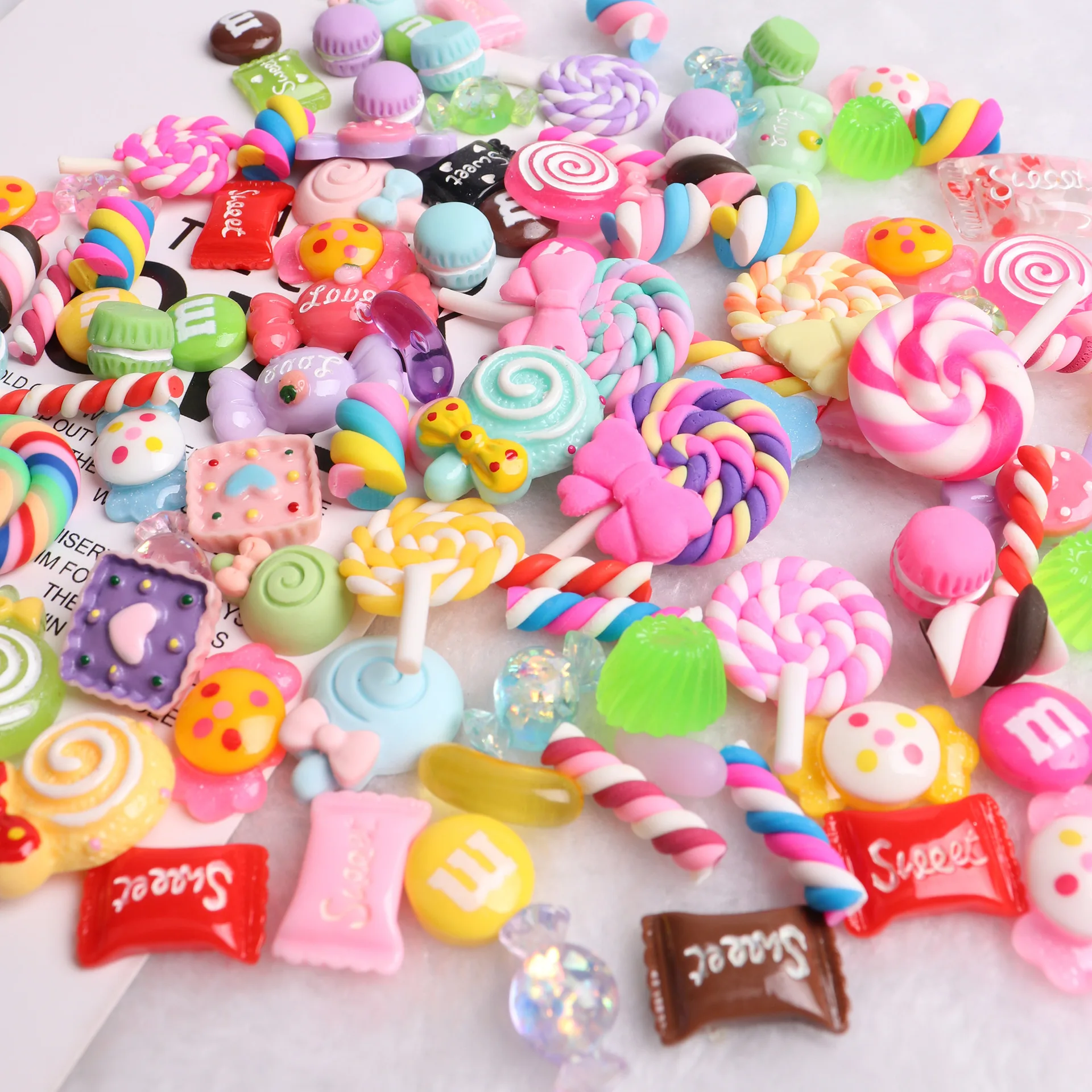 20PCS Multi Shape Kawaii Accessories Nail Art Charms Sweet Candy Gummy Bear Lollipop Resin Nail Art Rhinestones Decoration Parts