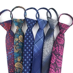 New 7CM Zipper Tie Men Bridegroom Wedding Stripes Necktie Lazy Pre-tied Ties Striped Zipper Necktie For Men Women