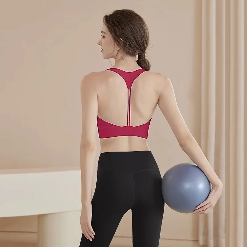 High-intensity Sports Underwear Running Bra Yoga Top Women Gym Quick-drying Fixed Cup Shockproof Gathering Pilates Vest Clothes