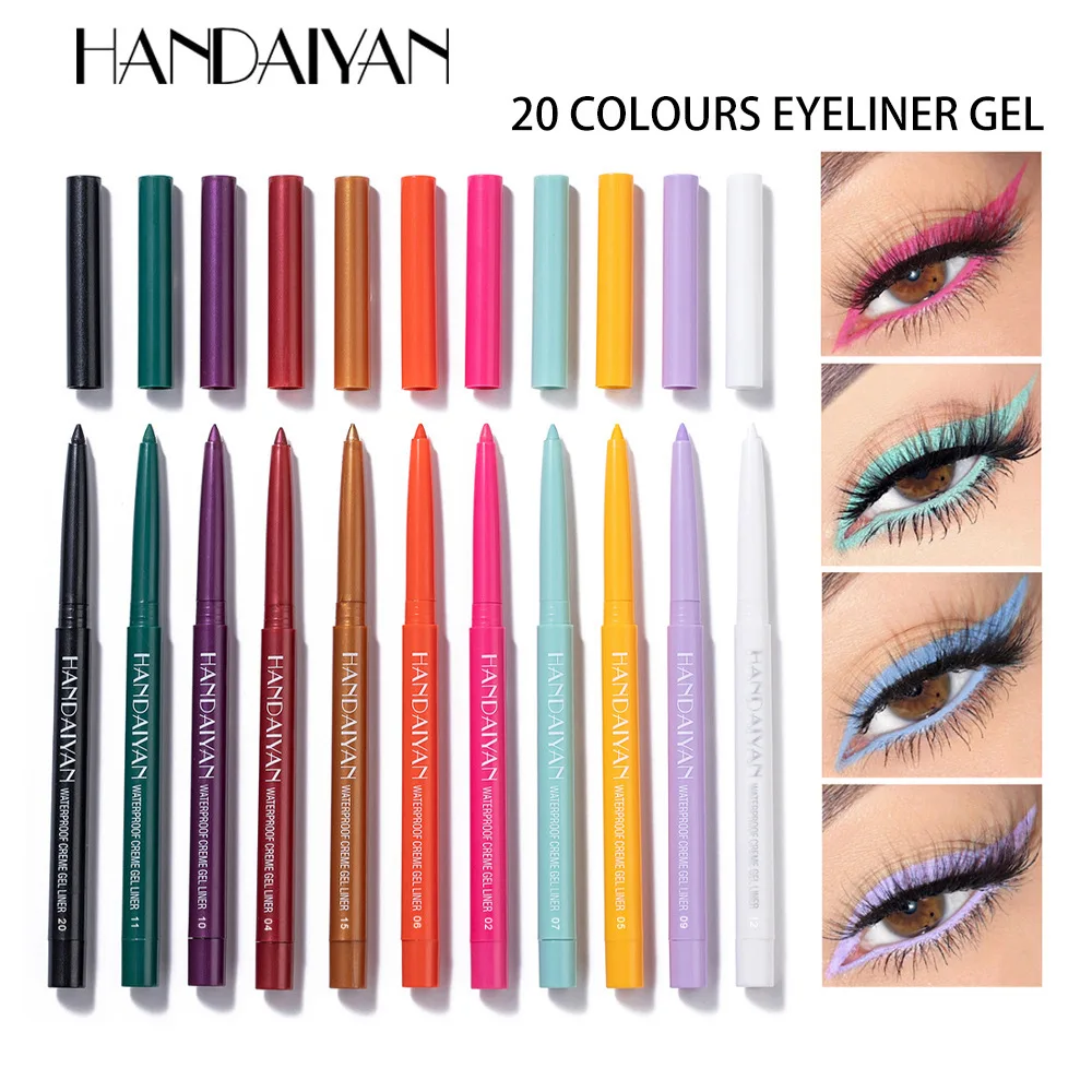 Lápis delineador de longa duração, 20 cores, pigmento colorido, à prova d'água, secagem rápida, lápis de sobrancelha, envio rápido, maquiagem, cosméticos para os olhos