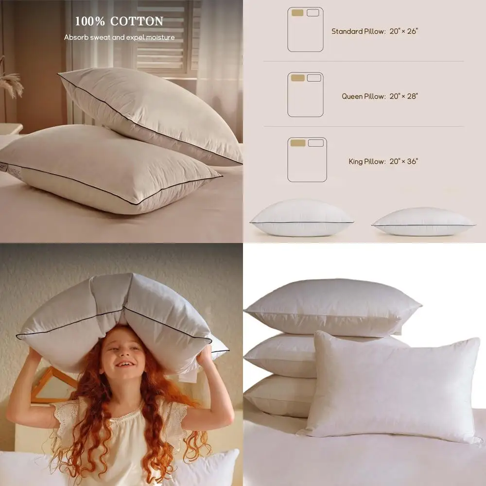 

Роскошный комплект подушек King: 4 подушки на гусином пуху для боковых сна с мягкой опорой — идеальные подарки для сна