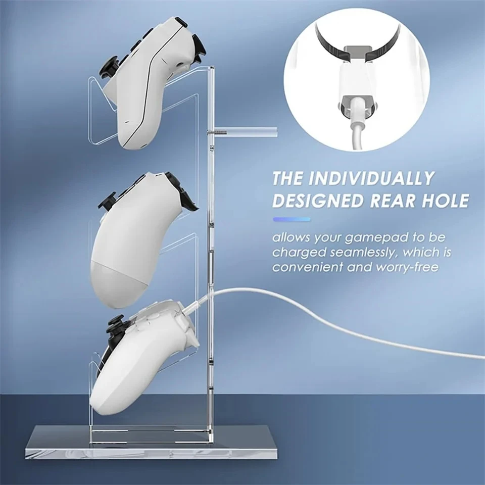 GAMINJA Acrylic Clear Controller Display Stand Compatible with PS5 PS4 Nintendo Switch Xbox Game Controller Holder Headphone Hol