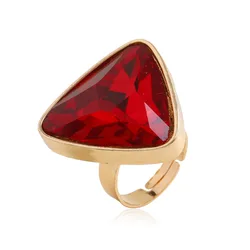 Fashion Simple Statement Red Triangle Crystal Chunky Stone Adjustable Rings for Women Men Jewelry