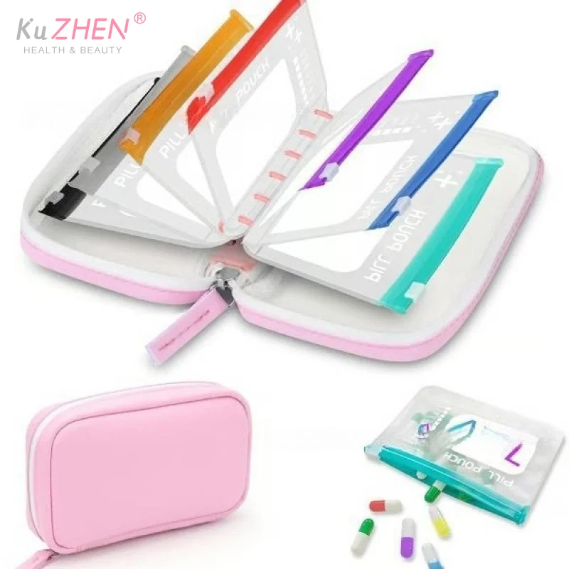 1 Set Writable Labels Waterproof Pill Pouch Kit With 7/14 Color-coded Pouches For Daily Medication Vitamins & Supplements
