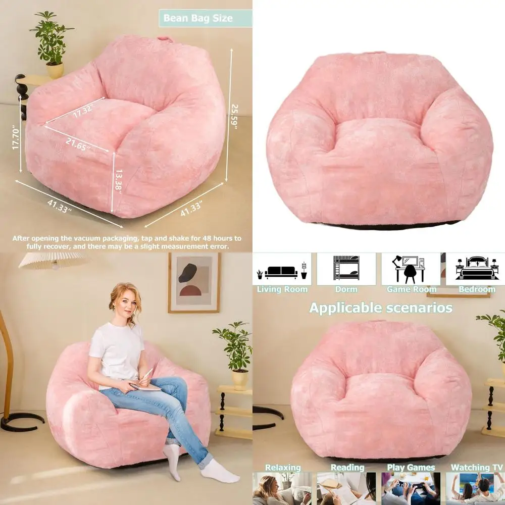 

Adult Pink Bean Bag Chair: Cozy Reading, Gaming, Relaxing Sofa with Soft, Durable Cover