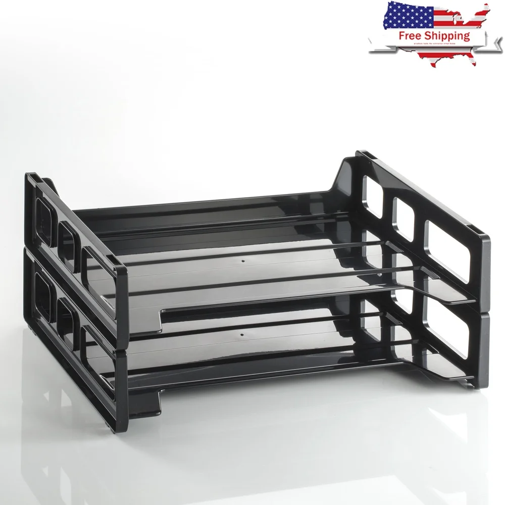 

Прочный пластиковый настольный органайзер с боковой нагрузкой и встроенными ручками, ребристая основа, 2 упаковки, эффективное управление бумагой