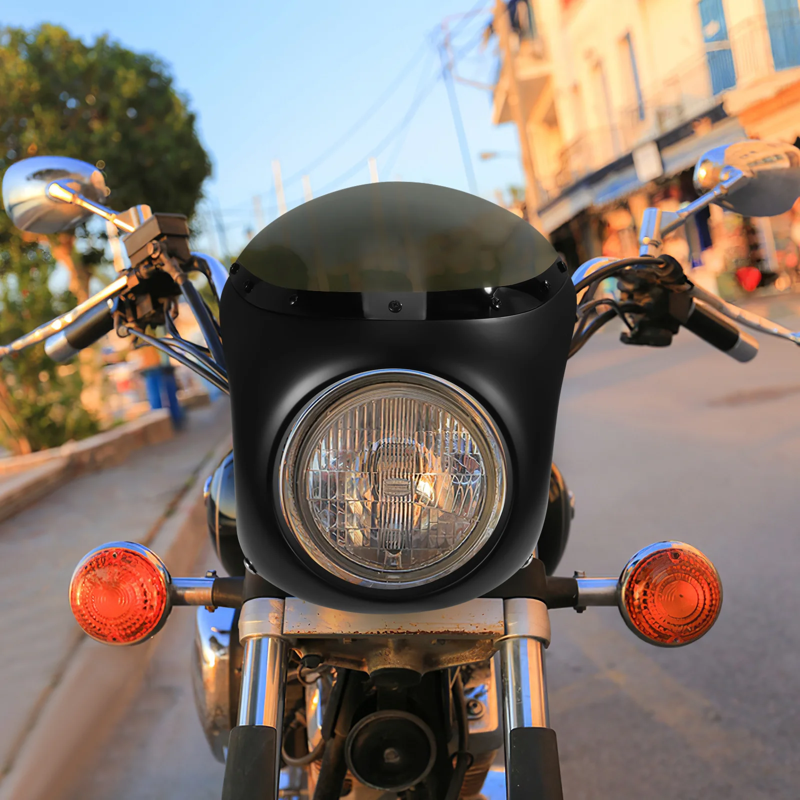 

1pc Motorcycle Fairing Windshield 7 Inch Universal Headlamp Protector For Motorbike Road Riding Abs Iron Material Motorcycle