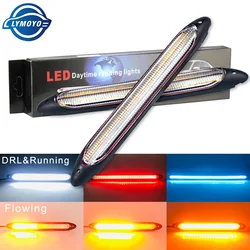 2x Auto Drl Led-dagrijverlichting Flow Geel Richtingaanwijzer Wit Drlscan Waterdichte Koplamp Strip Sequentiële Licht Universele