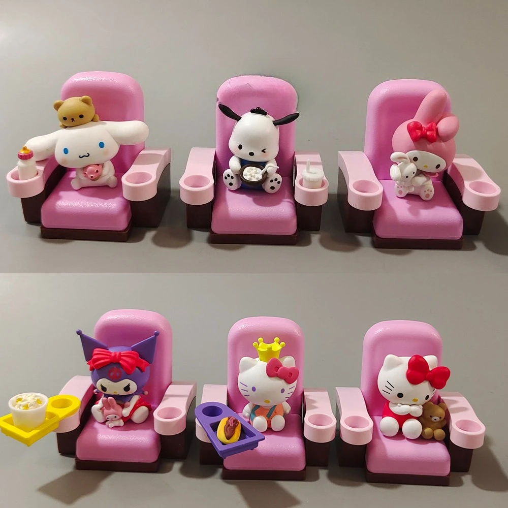 

Kawaii Sanrio Character Theater Chair Blind Box Anime Figure Hello Kitty My Melody Kuromi Cinnamoroll Cinema Seat Mini Figurine