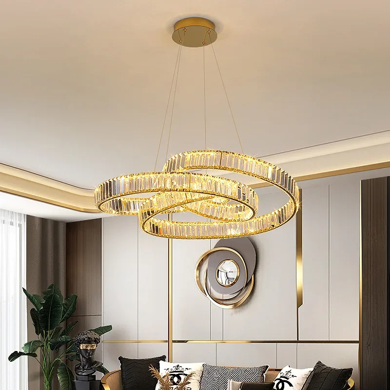 New Postmodernism Modern Luxury Minimalist Nordic Crystal LED Chandelier for Living Room Villa Home Decoration Circular Ring