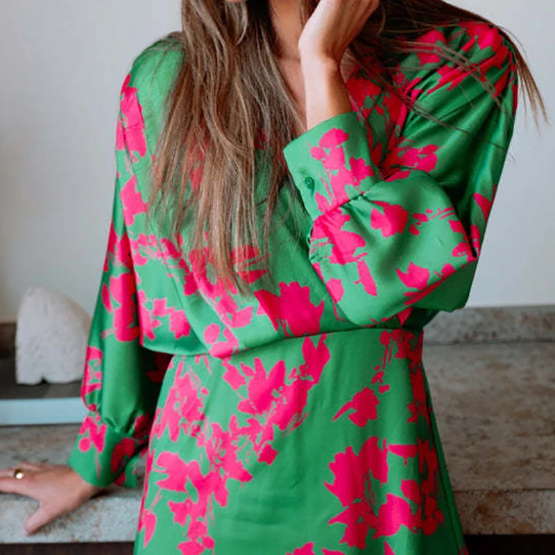 Abiti larghi streetwear casual Abito maxi da ufficio da donna con stampa floreale vintage Abiti bohémien a vita alta con scollo a V di nuova moda