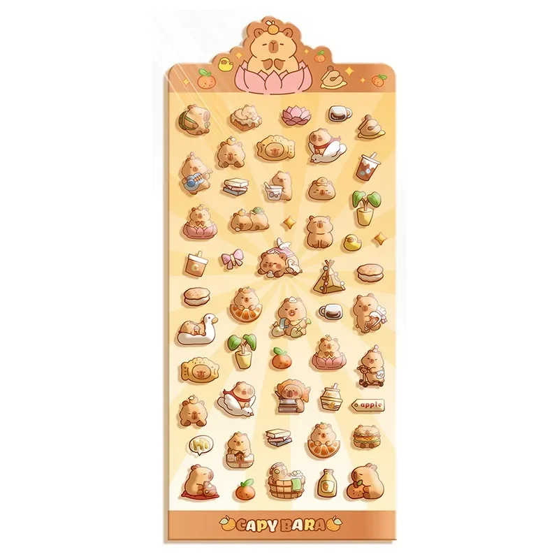 Cute 1Pc Capybara Cartoon 3D Relief Stickers Stationery Mirror Phone Case DIY Deco Jelly Patch Cute Interest Gifts Sticker