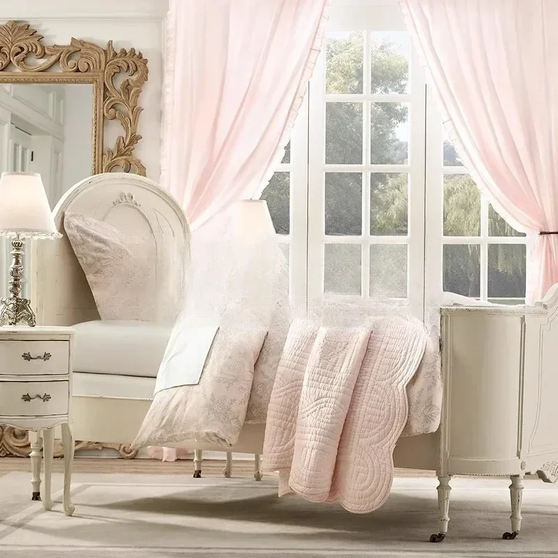 French Vintage Solid Wood Single Bed Villa Bedroom 1.35 Princess Bed American Country Second Bedroom Carved Children's Bed