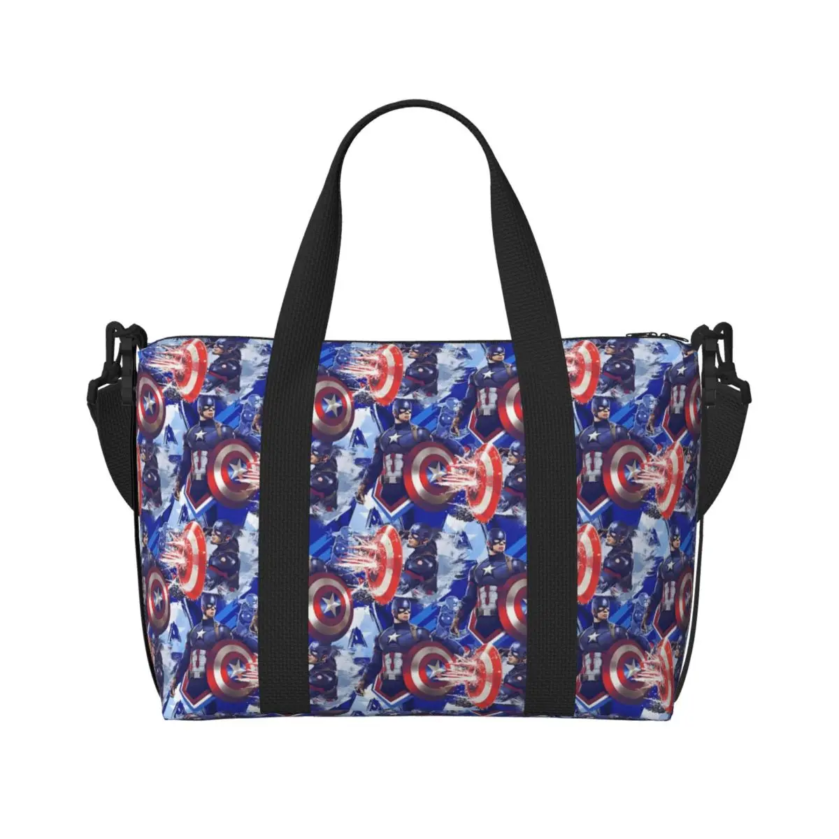 

Custom Captain America Tote Bag Women Large Capacity Anime Cartoon Classical Film Gym Beach Shoulder Travel Bag