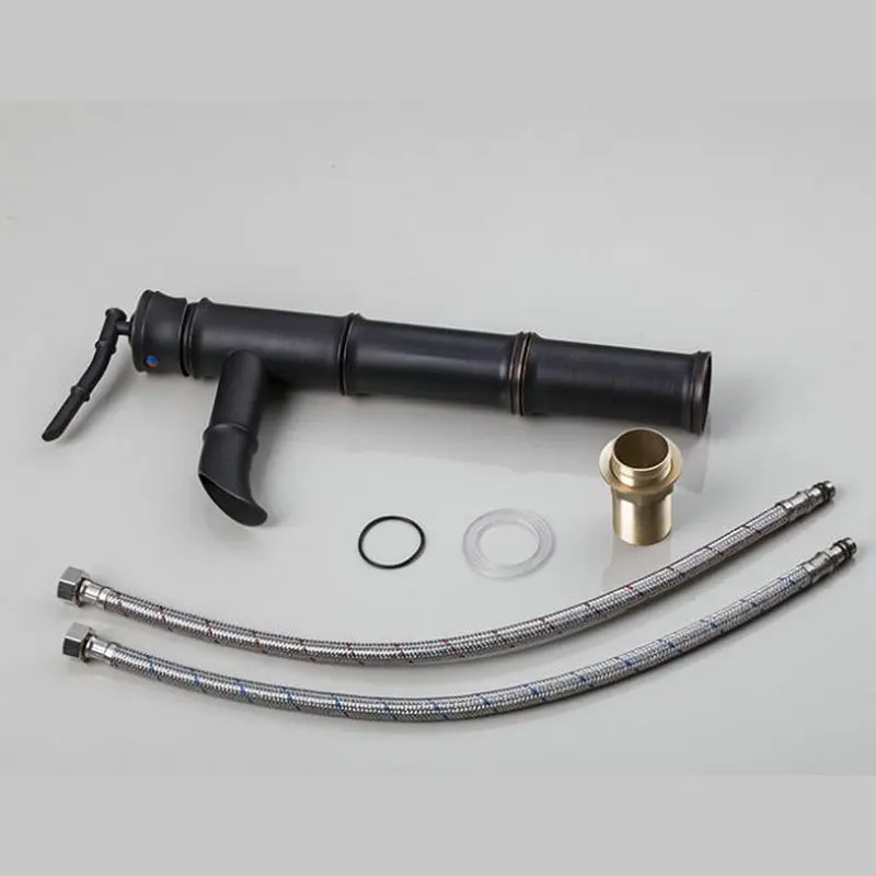 MONITE رواية بالوعة الحمام صنبور الخيزران نمط ثقب واحد مكافحة الأعلى بالوعة الصنابير العتيقة والأسود الساخن الباردة صنبور حوض خلاط