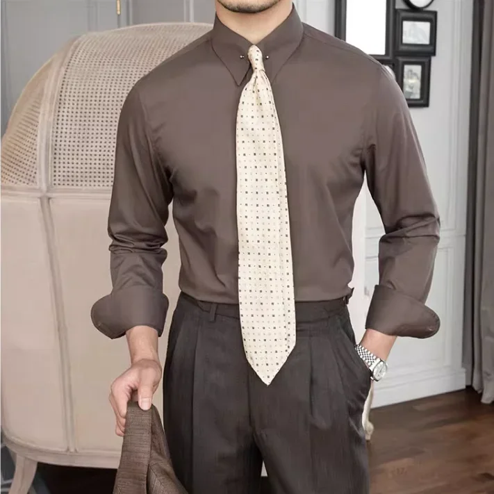 

High Quality Slim Fit Formal Business Shirt Dress Office Long Sleeve Solid Shirts for Men