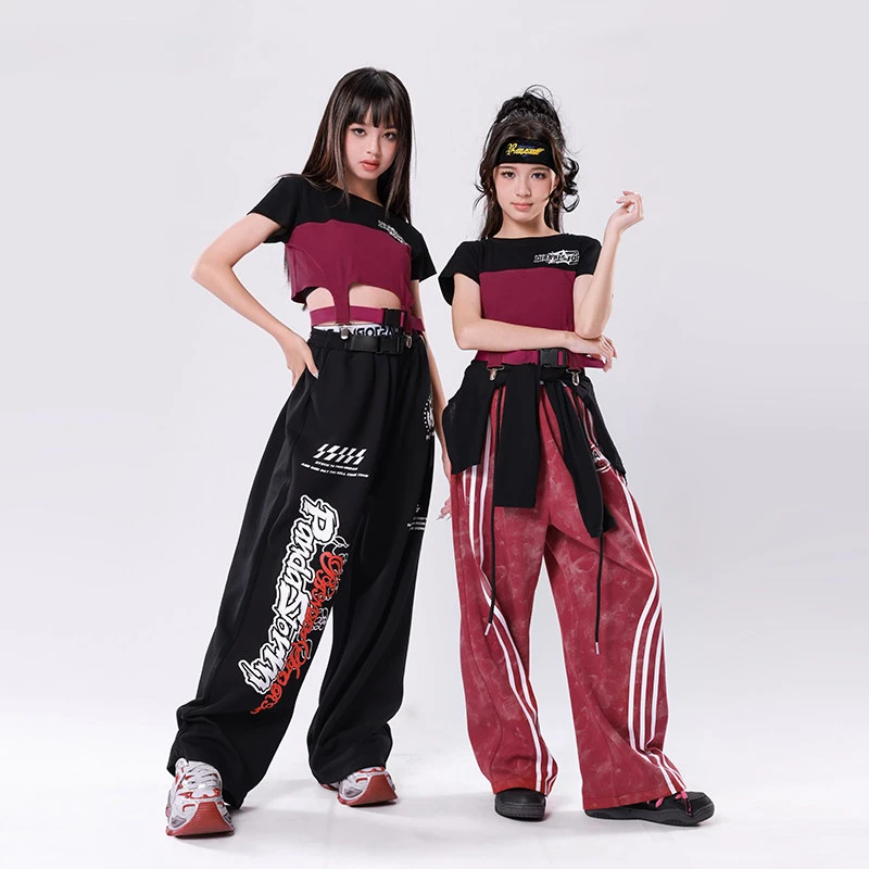 New Hip Hop Girls Kpop Dance Clothes Sets Jazz Dance Costumes Crop Tops Baggy Pants Ballroom Practice Clothing Performance Wear
