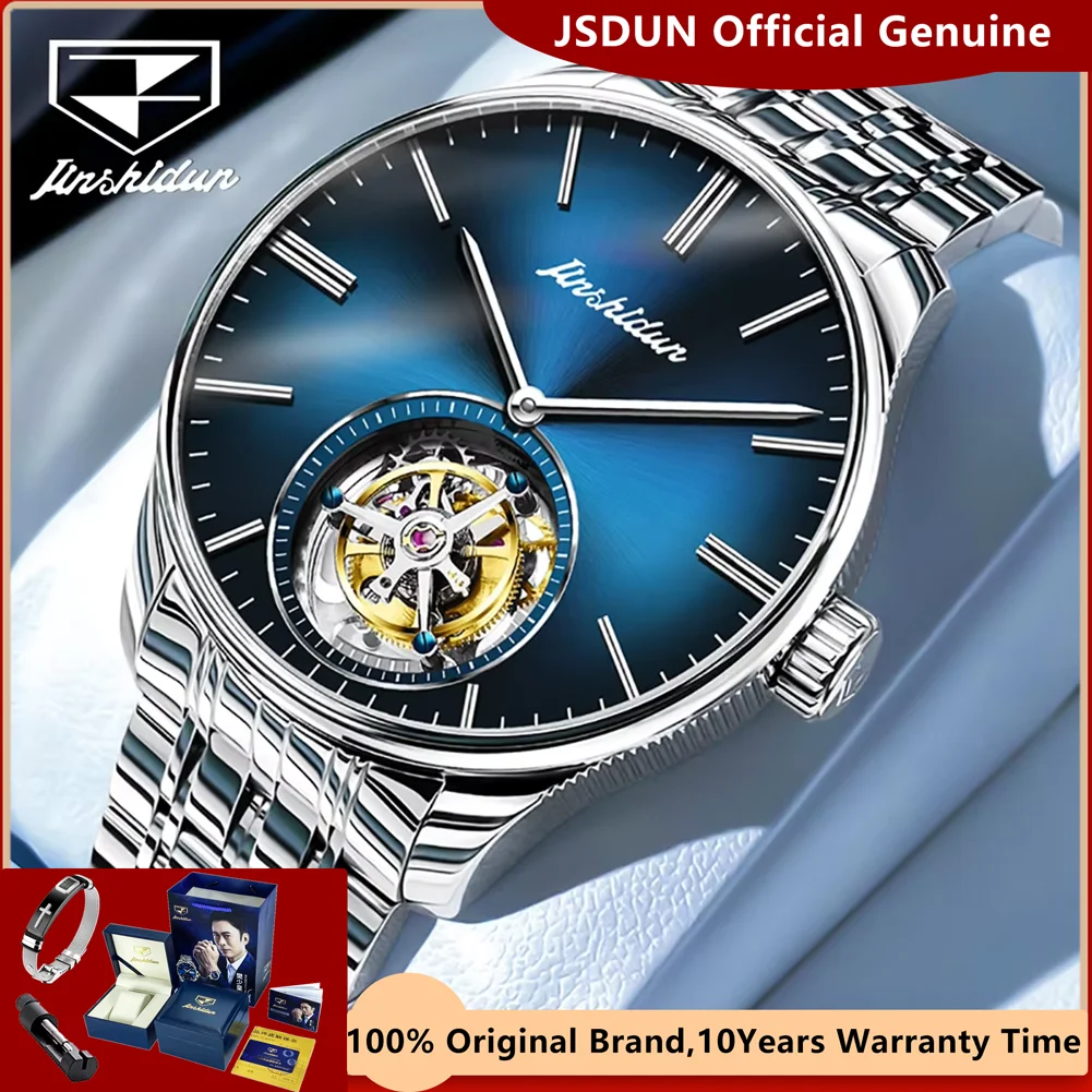 JSDUN 834 Tourbillon Watch for Men Luxury Minimalist Steel Strap Sapphire Mirror 5Bar Waterproof Automatic Mechanical Wristwatch