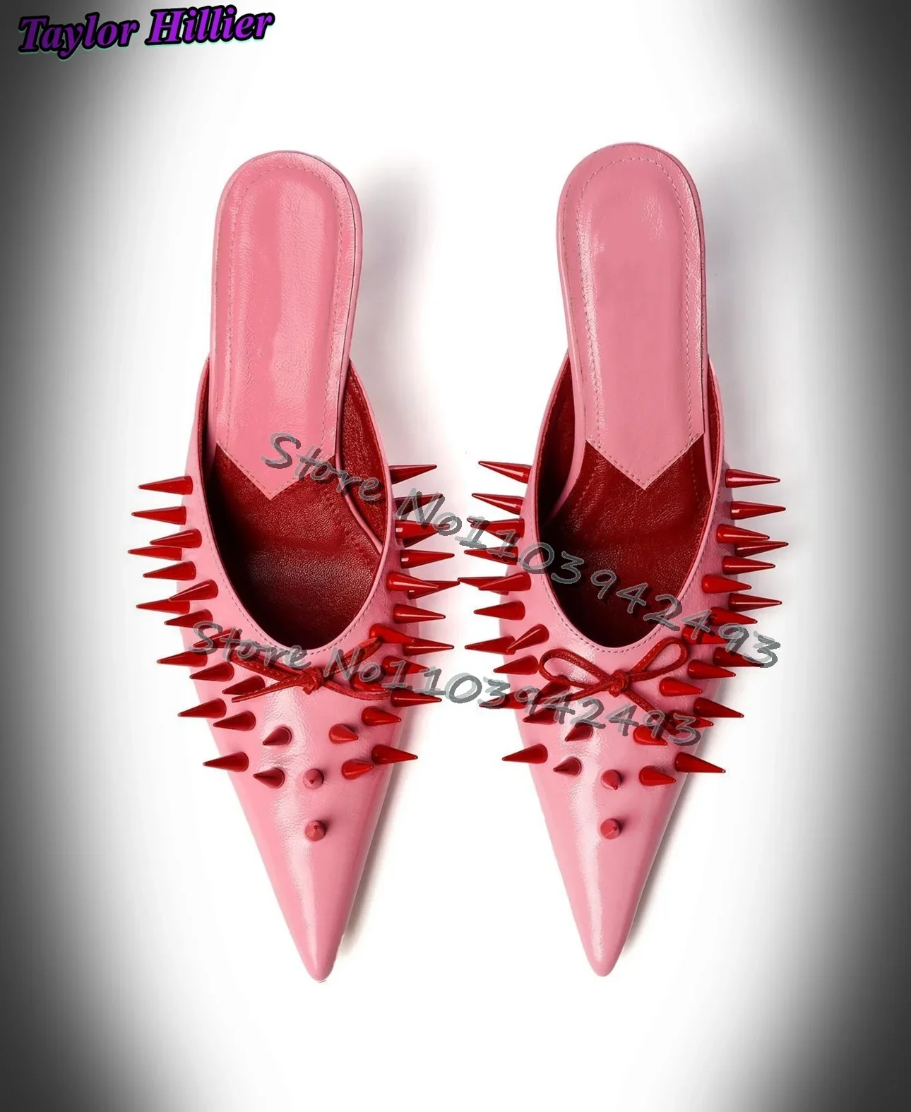 

Sugarbay Rivets Heeled Sandals Pointed Toe High Heels Shallow Slip On Pull On Shoes Women Luxury Designer Butterfly-Knot Slides