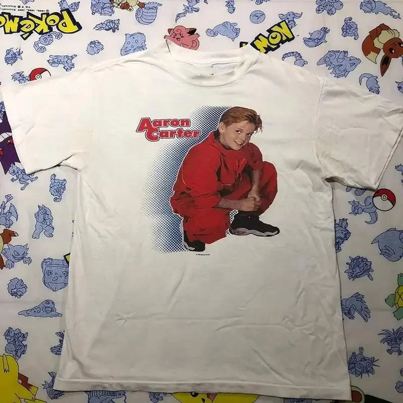 Image of Aaron Carter For Fans Weißes T-Shirt aus Baumwolle in voller Größe Jh85
